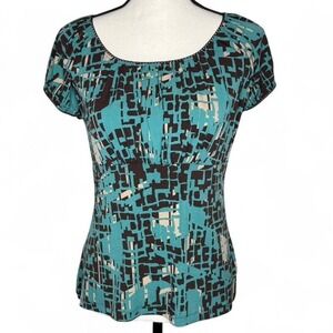 Apt 9 Blue & Brown Geometric Stretch Blouse